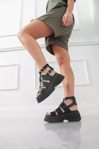 Sandalias Plataforma Alta Cómoda Liviana Moda Negro Art-830