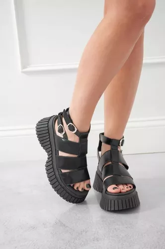 Sandalias Plataforma Alta Cómoda Liviana Moda Negro Art-830