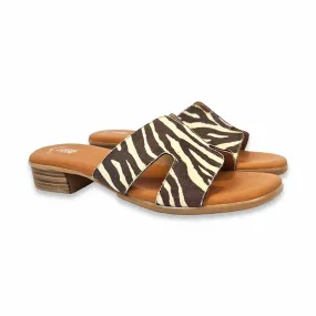 Sandalias Tacón Bajo Tipo Chancla Mujer Animal Print Plantilla De Piel Y Gel 321 Camel, de Jarpex