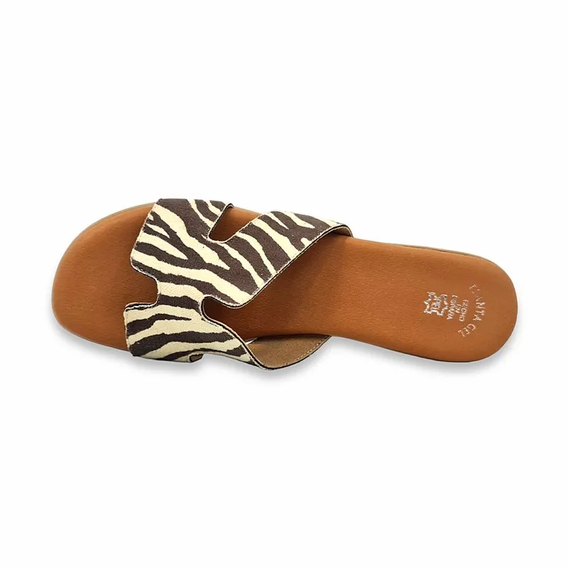 Sandalias Tacón Bajo Tipo Chancla Mujer Animal Print Plantilla De Piel Y Gel 321 Camel, de Jarpex