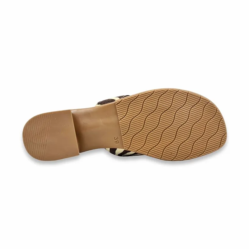 Sandalias Tacón Bajo Tipo Chancla Mujer Animal Print Plantilla De Piel Y Gel 321 Camel, de Jarpex