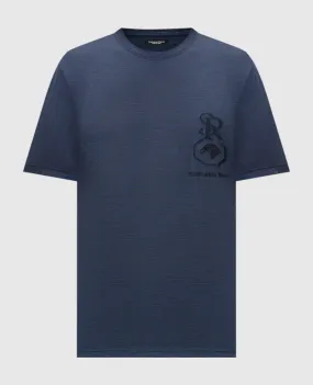 Stefano Ricci Blue wool t-shirt with logo embroidery