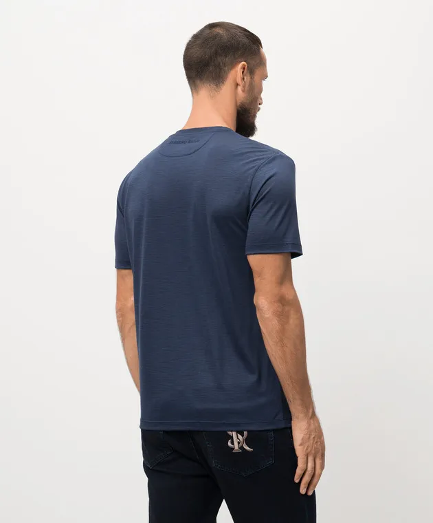 Stefano Ricci Blue wool t-shirt with logo embroidery