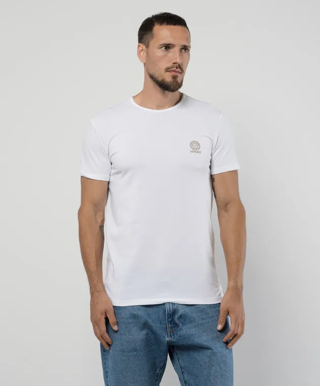 Versace White t-shirt with Medusa brand logo print