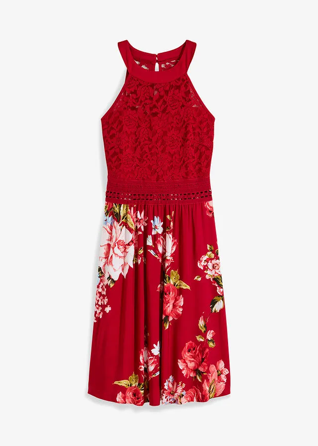 Vestido con encaje Rojo-rosa de flores