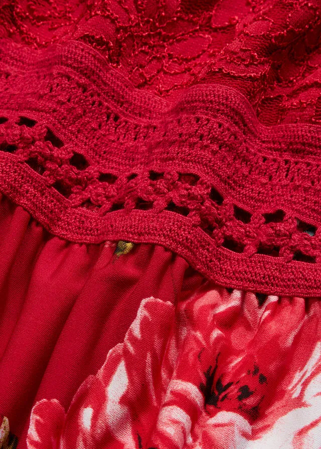 Vestido con encaje Rojo-rosa de flores