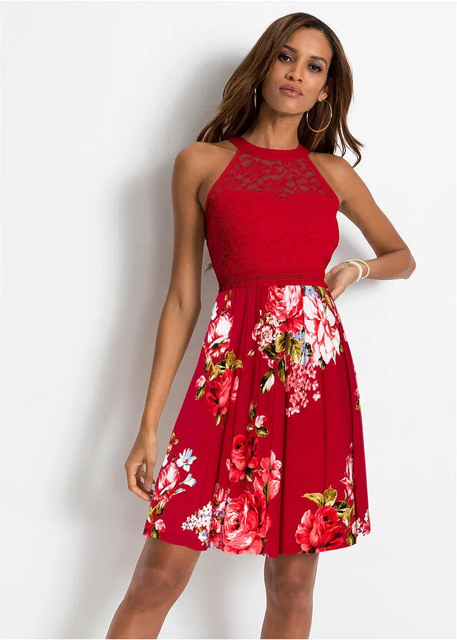 Vestido con encaje Rojo-rosa de flores