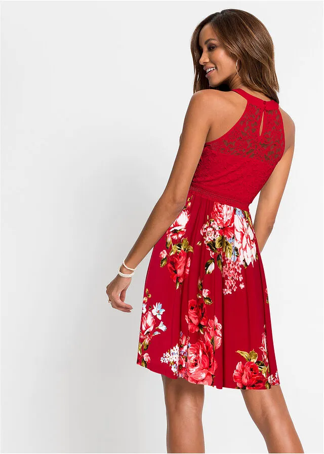 Vestido con encaje Rojo-rosa de flores