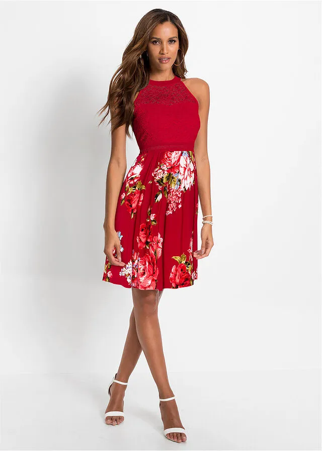 Vestido con encaje Rojo-rosa de flores