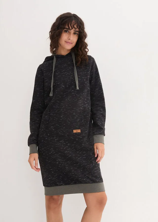 Vestido de tipo sudadera con capucha Negro jaspeado