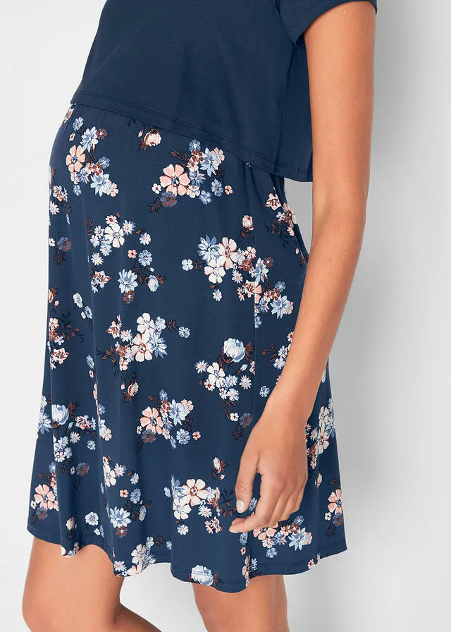 Vestido premamá/de lactancia, de flores Azul oscuro de flores