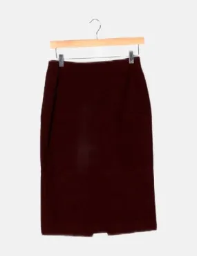 Zara Falda midi burdeos satinada